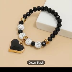 VINTAGE BLACK GLOSS HEART 🖤 BEADED PENDANT BRACELET
